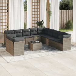 vidaXL Set de sofás de jardín 12 pzas con cojines ratán sintético gris