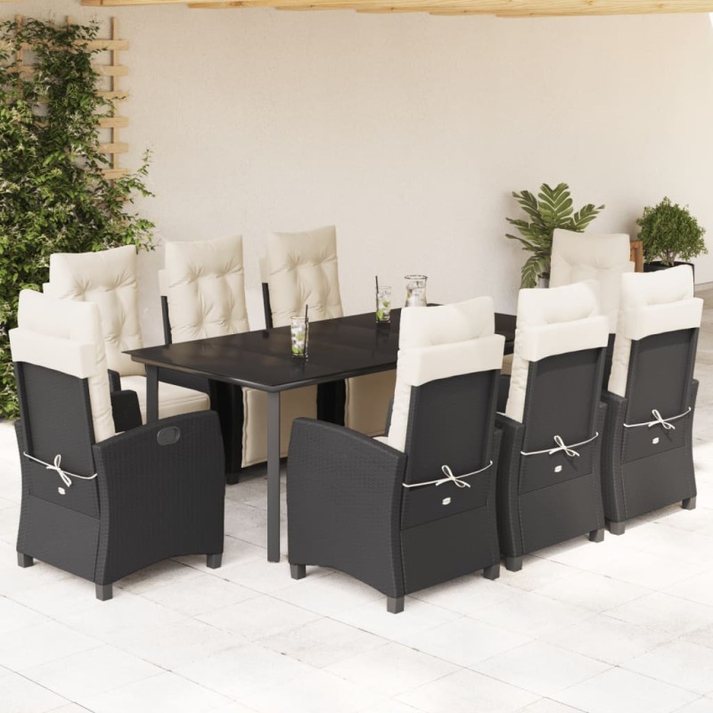 vidaXL Set de comedor de jardín 9 pzas y cojines ratán sintético negro vidaXL Set de comedor de jardín 9 pzas y cojines ratán sintético negro