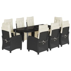 vidaXL Set de comedor de jardín 9 pzas y cojines ratán sintético negro