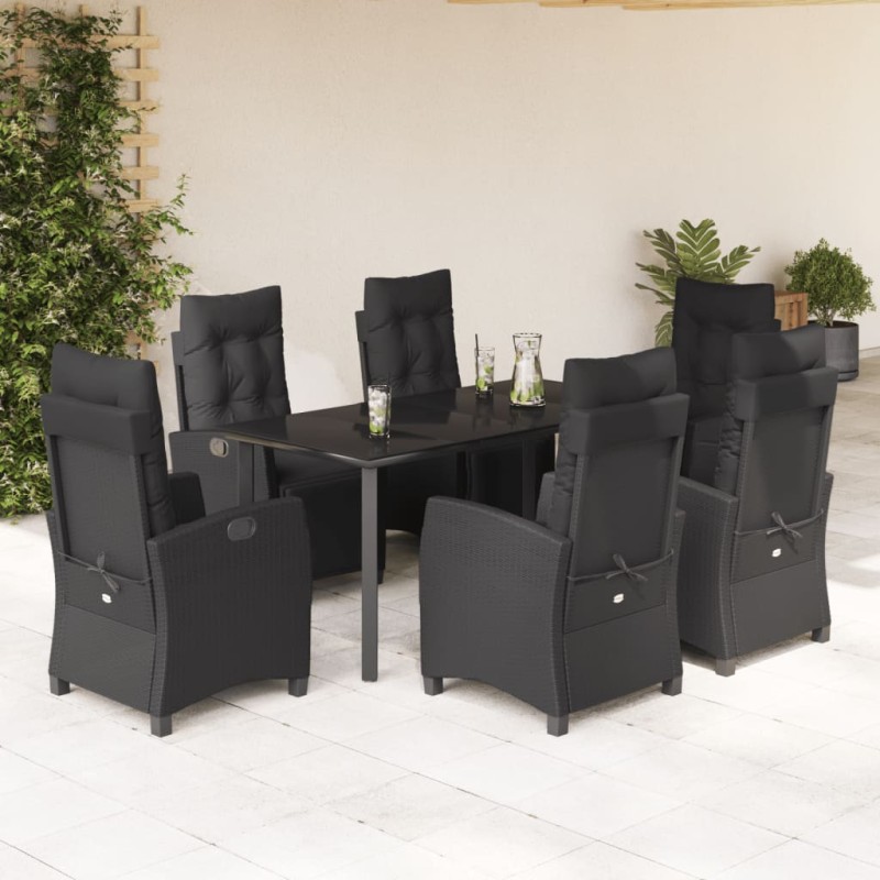 vidaXL Set de comedor de jardín 7 pzas y cojines ratán sintético negro vidaXL Set de comedor de jardín 7 pzas y cojines ratán sintético negro
