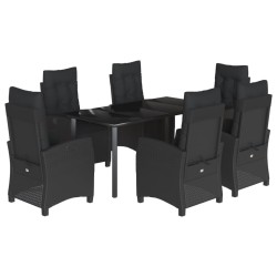 vidaXL Set de comedor de jardín 7 pzas y cojines ratán sintético negro
