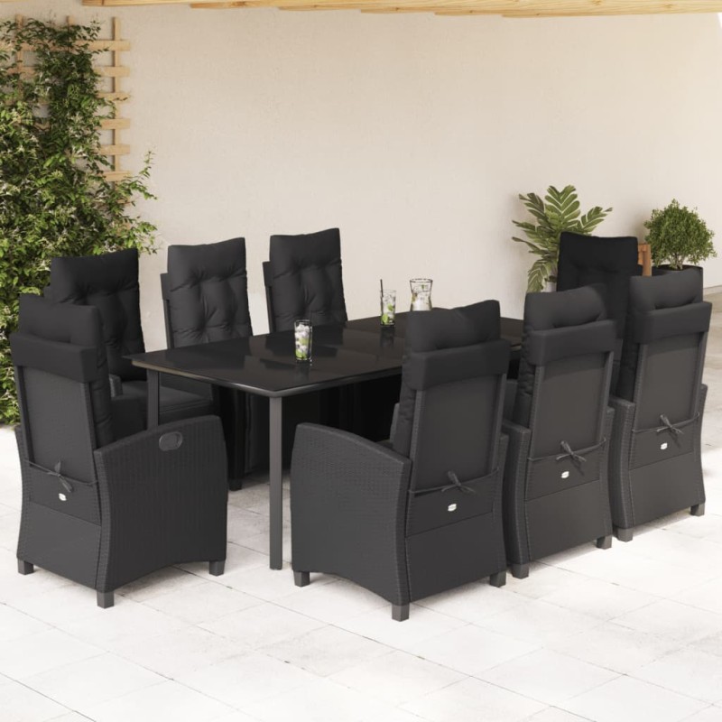 vidaXL Set de comedor de jardín 9 pzas y cojines ratán sintético negro vidaXL Set de comedor de jardín 9 pzas y cojines ratán sintético negro