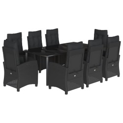 vidaXL Set de comedor de jardín 9 pzas y cojines ratán sintético negro