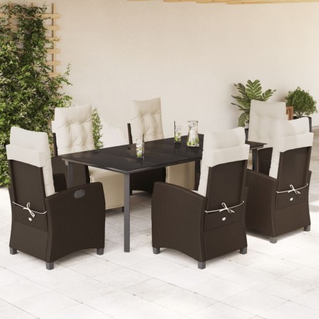 vidaXL Set comedor de jardín 7 pzas con cojines ratán sintético marrón