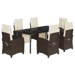 vidaXL Set comedor de jardín 7 pzas con cojines ratán sintético marrón