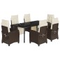 vidaXL Set comedor de jardín 7 pzas con cojines ratán sintético marrón vidaXL Set comedor de jardín 7 pzas con cojines ratán sintético marrón