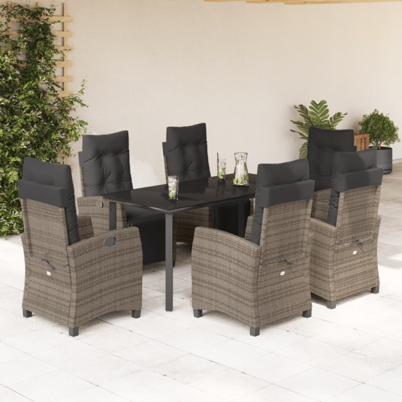 vidaXL Set comedor jardín 7 pzas y cojines ratán sintético gris vidaXL Set comedor jardín 7 pzas y cojines ratán sintético gris