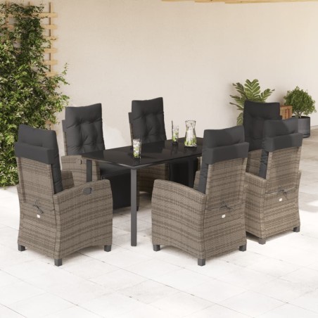 vidaXL Set comedor jardín 7 pzas y cojines ratán sintético gris