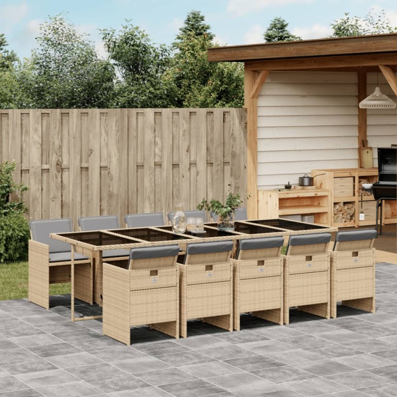 vidaXL Set comedor de jardín 11 pzas con cojines ratán sintético beige vidaXL Set comedor de jardín 11 pzas con cojines ratán sintético beige