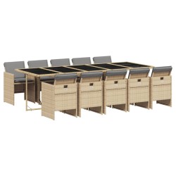 vidaXL Set comedor de jardín 11 pzas con cojines ratán sintético beige