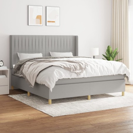 vidaXL Cama box spring con colchón tela gris claro 160x200 cm