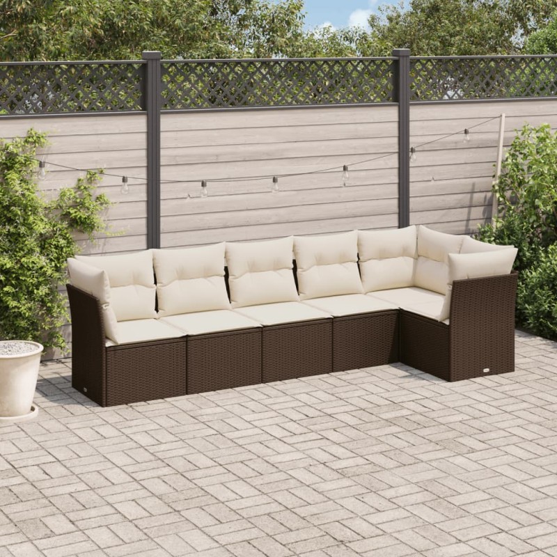 vidaXL Set sofás de jardín 6 piezas y cojines ratán sintético marrón vidaXL Set sofás de jardín 6 piezas y cojines ratán sintético marrón