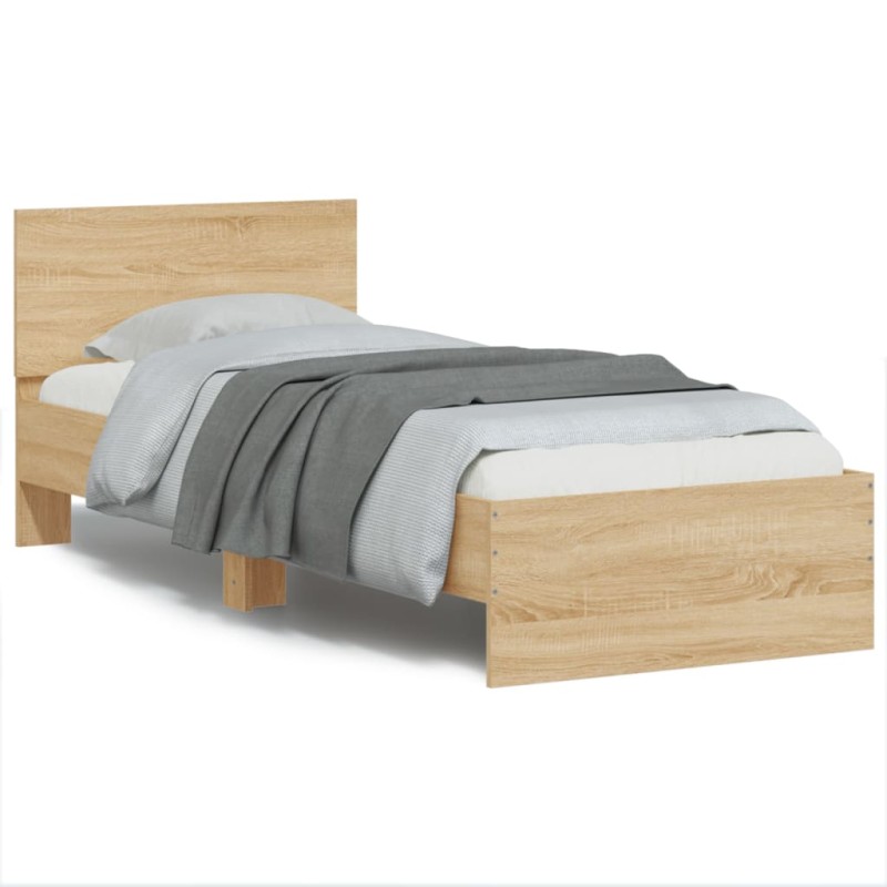 vidaXL Estructura de cama cabecero luces LED roble Sonoma 75x190 cm vidaXL Estructura de cama cabecero luces LED roble Sonoma 75x190 cm
