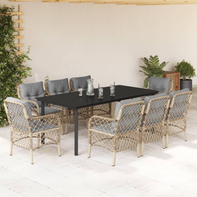 vidaXL Set comedor de jardín 9 pzas con cojines ratán sintético beige vidaXL Set comedor de jardín 9 pzas con cojines ratán sintético beige