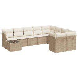 vidaXL Juego de sofás jardín con cojines beige 10 pzas ratán sintético