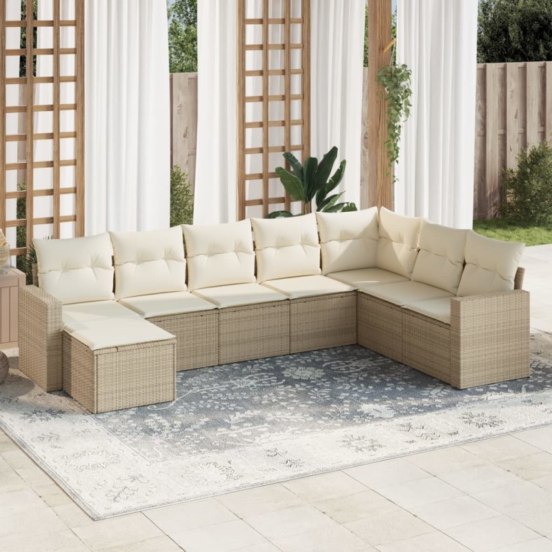 vidaXL Juego de sofás de jardín con cojines beige 8 pzas ratán PE