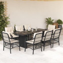 vidaXL Set de comedor de jardín 9 pzas y cojines ratán sintético negro