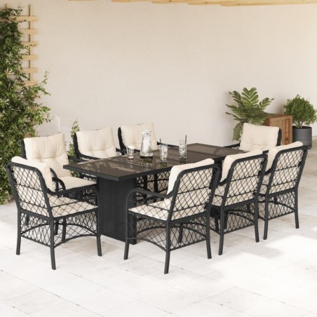 vidaXL Set de comedor de jardín 9 pzas y cojines ratán sintético negro