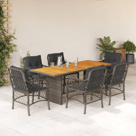 vidaXL Set comedor jardín 7 pzas y cojines ratán sintético gris