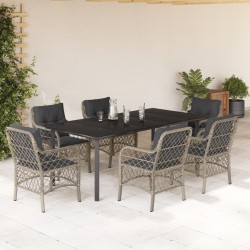 vidaXL Set comedor jardín 7 pzas y cojines ratán sintético gris claro