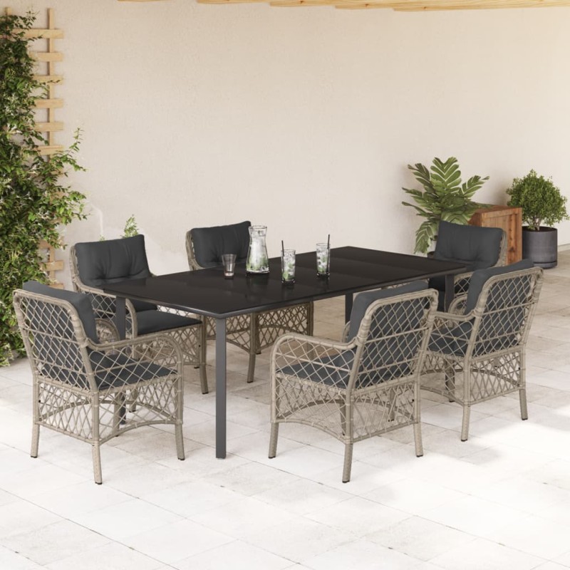 vidaXL Set comedor jardín 7 pzas y cojines ratán sintético gris claro vidaXL Set comedor jardín 7 pzas y cojines ratán sintético gris claro