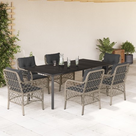 vidaXL Set comedor jardín 7 pzas y cojines ratán sintético gris claro