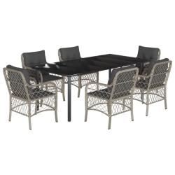 vidaXL Set comedor jardín 7 pzas y cojines ratán sintético gris claro