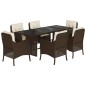 vidaXL Set comedor de jardín 7 pzas con cojines ratán sintético marrón vidaXL Set comedor de jardín 7 pzas con cojines ratán sintético marrón