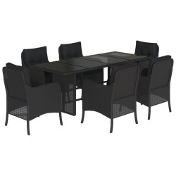 vidaXL Set de comedor de jardín 7 pzas y cojines ratán sintético negro