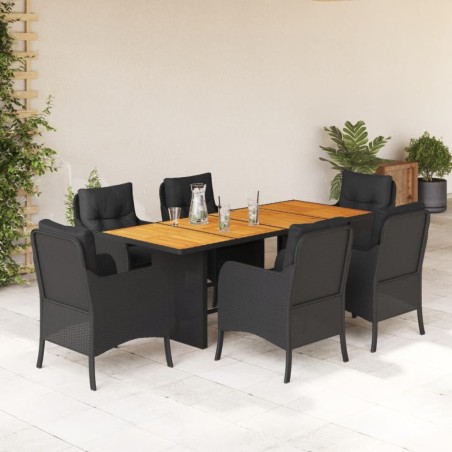 vidaXL Set de comedor de jardín 7 pzas y cojines ratán sintético negro