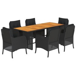 vidaXL Set de comedor de jardín 7 pzas y cojines ratán sintético negro