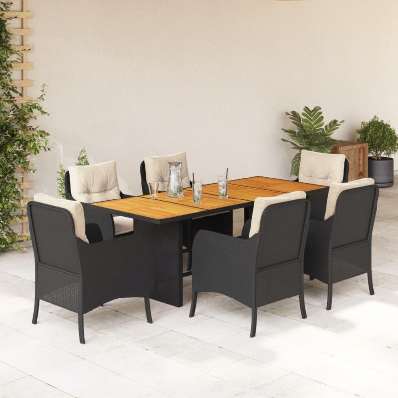 vidaXL Set de comedor de jardín 7 pzas y cojines ratán sintético negro vidaXL Set de comedor de jardín 7 pzas y cojines ratán sintético negro