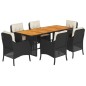 vidaXL Set de comedor de jardín 7 pzas y cojines ratán sintético negro vidaXL Set de comedor de jardín 7 pzas y cojines ratán sintético negro
