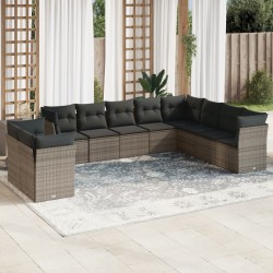 vidaXL Set de sofás de jardín 10 pzas con cojines ratán sintético gris