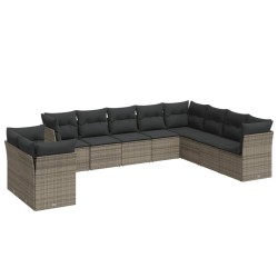 vidaXL Set de sofás de jardín 10 pzas con cojines ratán sintético gris