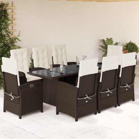 vidaXL Set comedor para jardín 9 pzas y cojines ratán sintético marrón