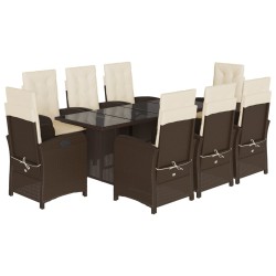 vidaXL Set comedor para jardín 9 pzas y cojines ratán sintético marrón