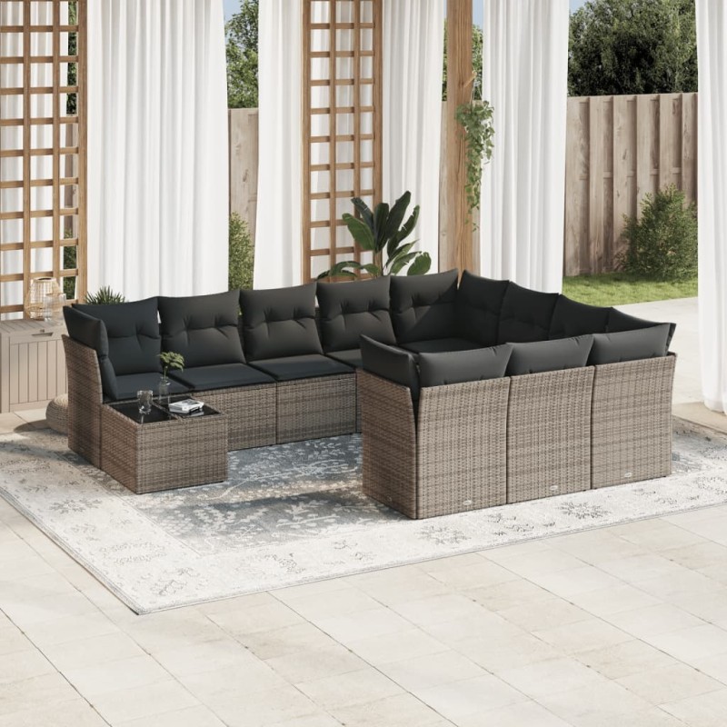 vidaXL Set de sofás de jardín 11 pzas y cojines ratán sintético gris vidaXL Set de sofás de jardín 11 pzas y cojines ratán sintético gris