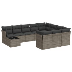 vidaXL Set de sofás de jardín 11 pzas y cojines ratán sintético gris