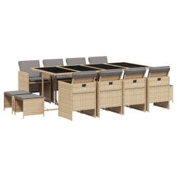 vidaXL Set comedor de jardín con cojines 13 pzas ratán sintético beige
