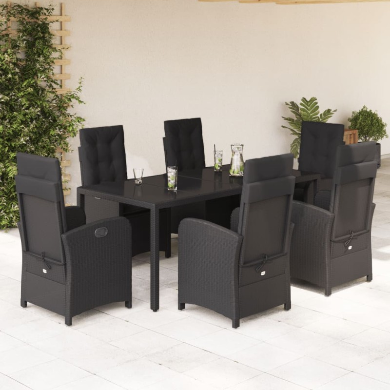 vidaXL Set de comedor de jardín 7 pzas y cojines ratán sintético negro vidaXL Set de comedor de jardín 7 pzas y cojines ratán sintético negro