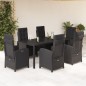 vidaXL Set de comedor de jardín 7 pzas y cojines ratán sintético negro vidaXL Set de comedor de jardín 7 pzas y cojines ratán sintético negro