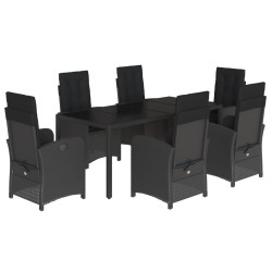 vidaXL Set de comedor de jardín 7 pzas y cojines ratán sintético negro