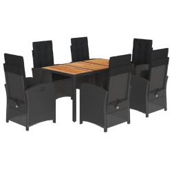 vidaXL Set de comedor de jardín 7 pzas y cojines ratán sintético negro