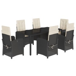 vidaXL Set de comedor de jardín 7 pzas y cojines ratán sintético negro