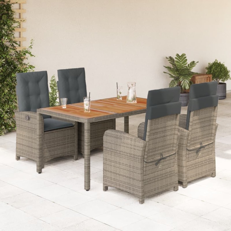 vidaXL Set comedor de jardín 5 piezas con cojines ratán sintético gris vidaXL Set comedor de jardín 5 piezas con cojines ratán sintético gris