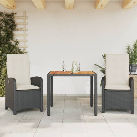 vidaXL Set comedor de jardín 3 pzas con cojines ratán sintético negro