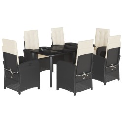 vidaXL Set de comedor de jardín 7 pzas y cojines ratán sintético negro