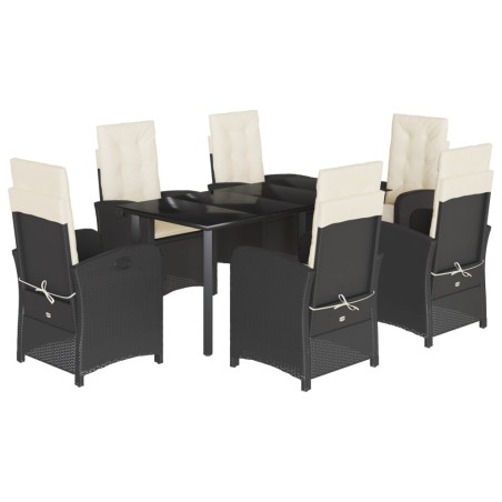 vidaXL Set de comedor de jardín 7 pzas y cojines ratán sintético negro