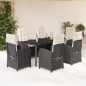 vidaXL Set de comedor de jardín 7 pzas y cojines ratán sintético negro vidaXL Set de comedor de jardín 7 pzas y cojines ratán sintético negro
